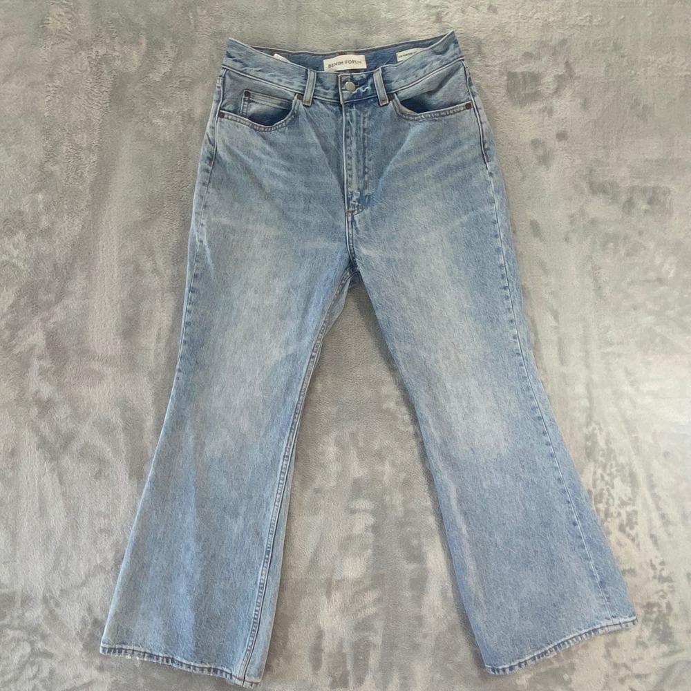 DENIM FORUM Marlene 60s High Rise Flare Womens 28 Light Blue Organic